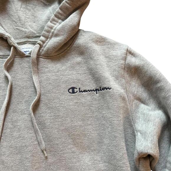 Champion Gray Embroidered Logo Hoodie Small Fleece Pullover Sweatshirt - Picture 3 of 6